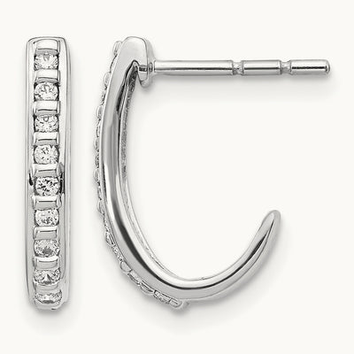 Diamond J-Hoop Post Earrings — 14K White Gold