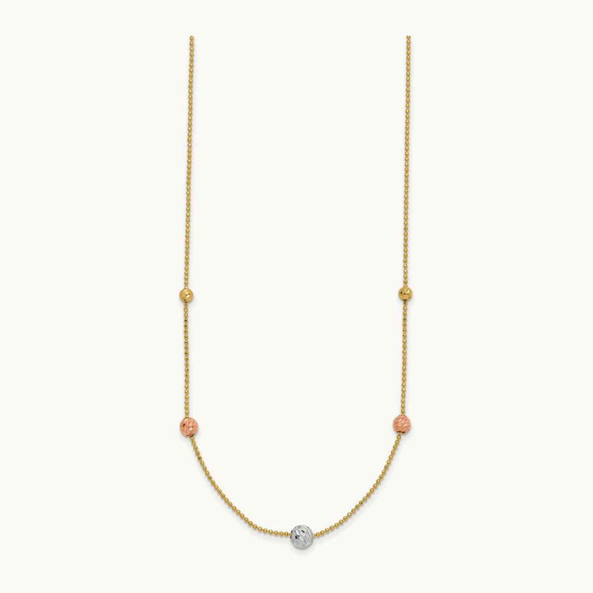Tri-Color D/C Beads Beaded Chain Necklace, 14K