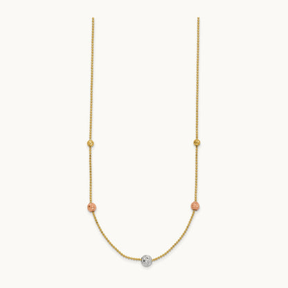 Tri-Color D/C Beads Beaded Chain Necklace, 14K