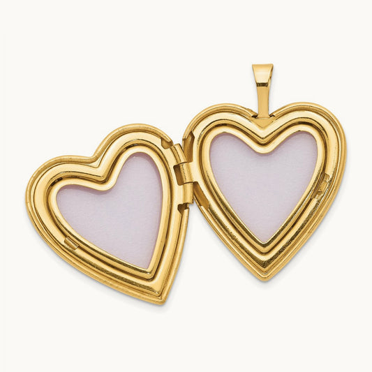 Diamond Polished and Satin Heart Locket — 14K Yellow Gold