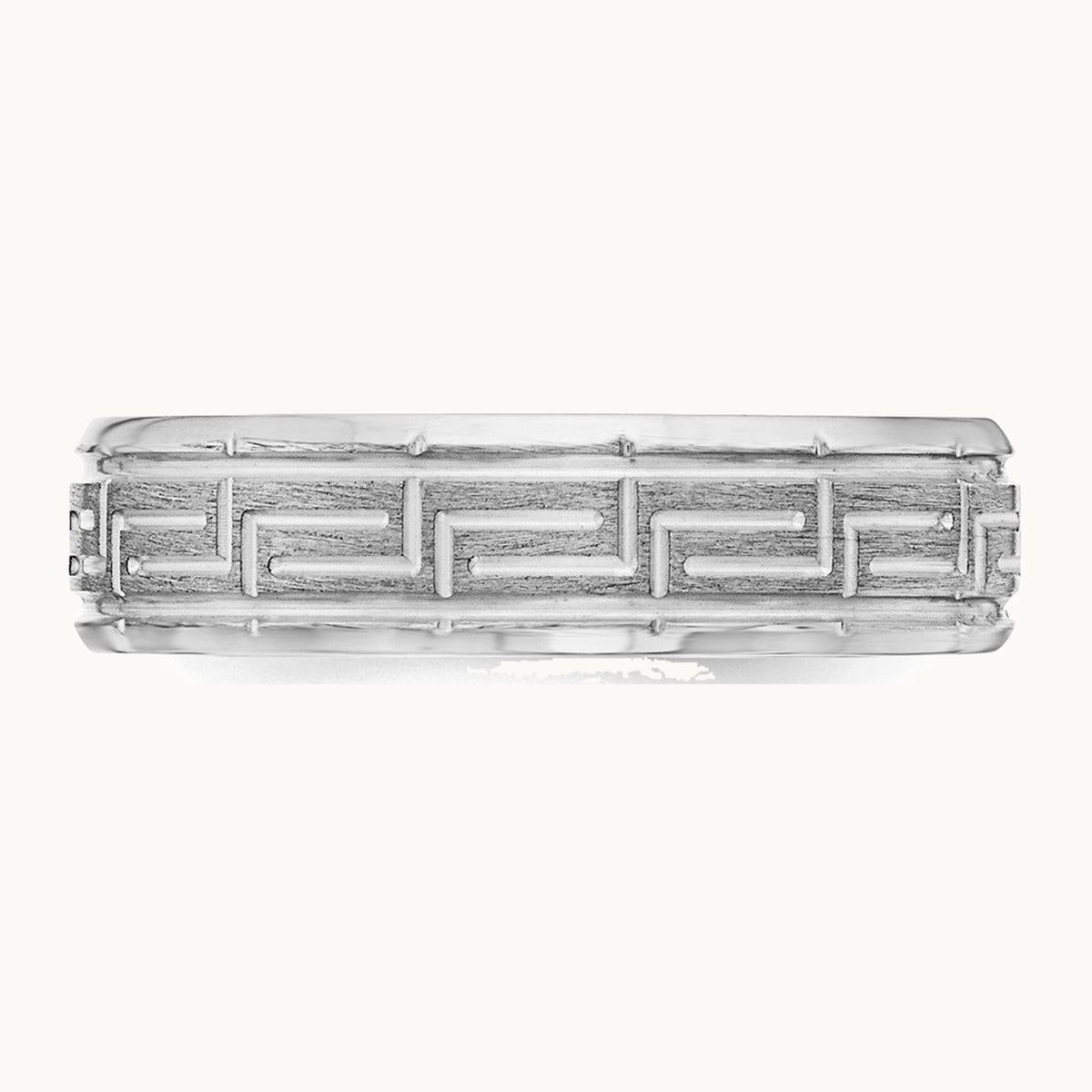 Sterling Silver Rhodium-plated Grooved 6mm Brushed Greek Key Band