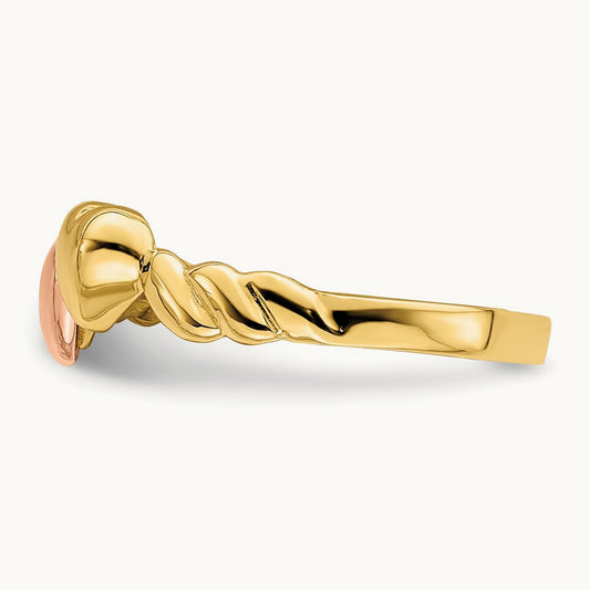 Two Hearts Ridged Band, 14K Two-tone