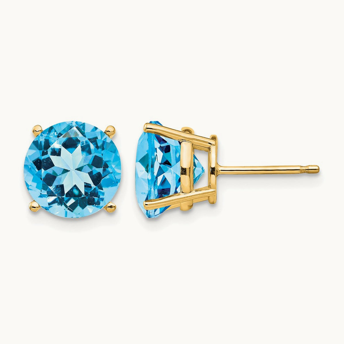 Blue Topaz Round Stud Earrings, 14K