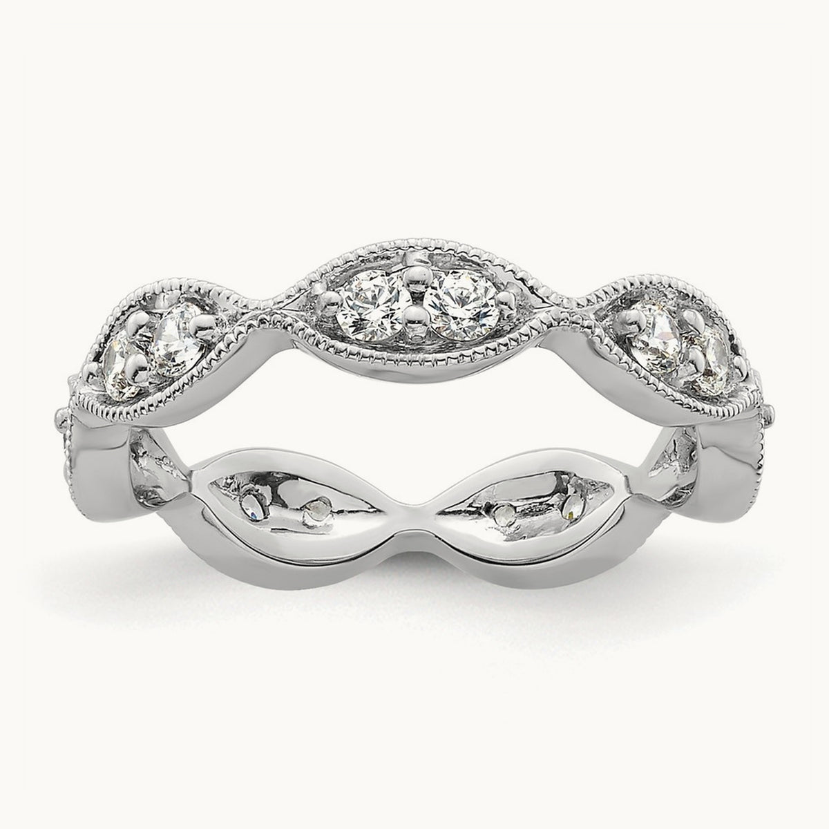 Polished Vintage Pave Diamond Eternity Band, 14K Gold — 14K White Gold
