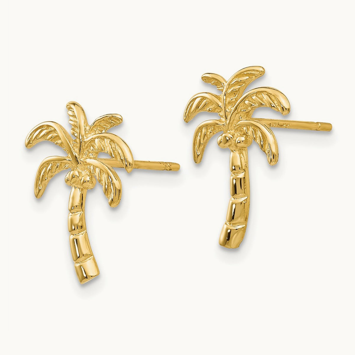 Palm Tree Post Earrings — 14K Yellow Gold