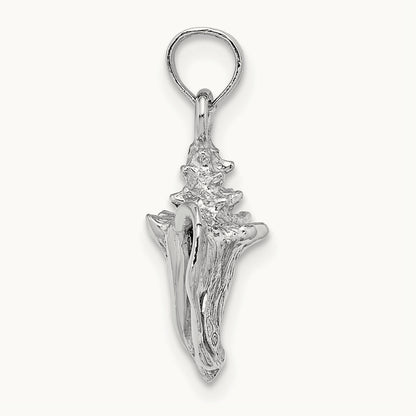 3-D Conch Shell Charm — 14K White Gold, 14.8mm
