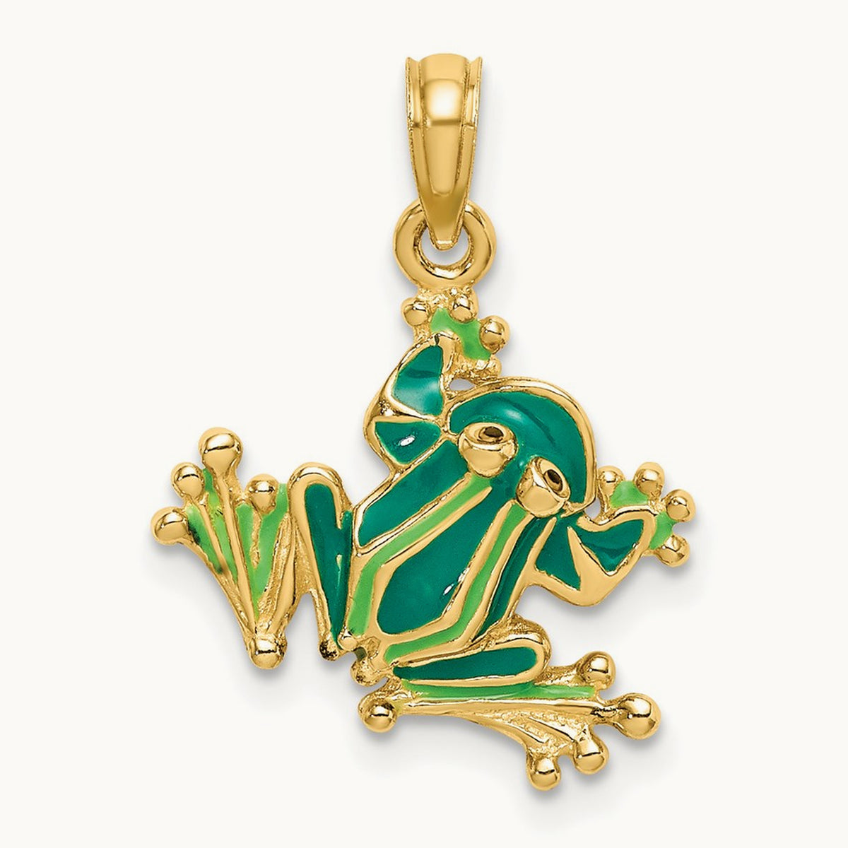 Green Enameled 2-D Small Frog Charm, 14K