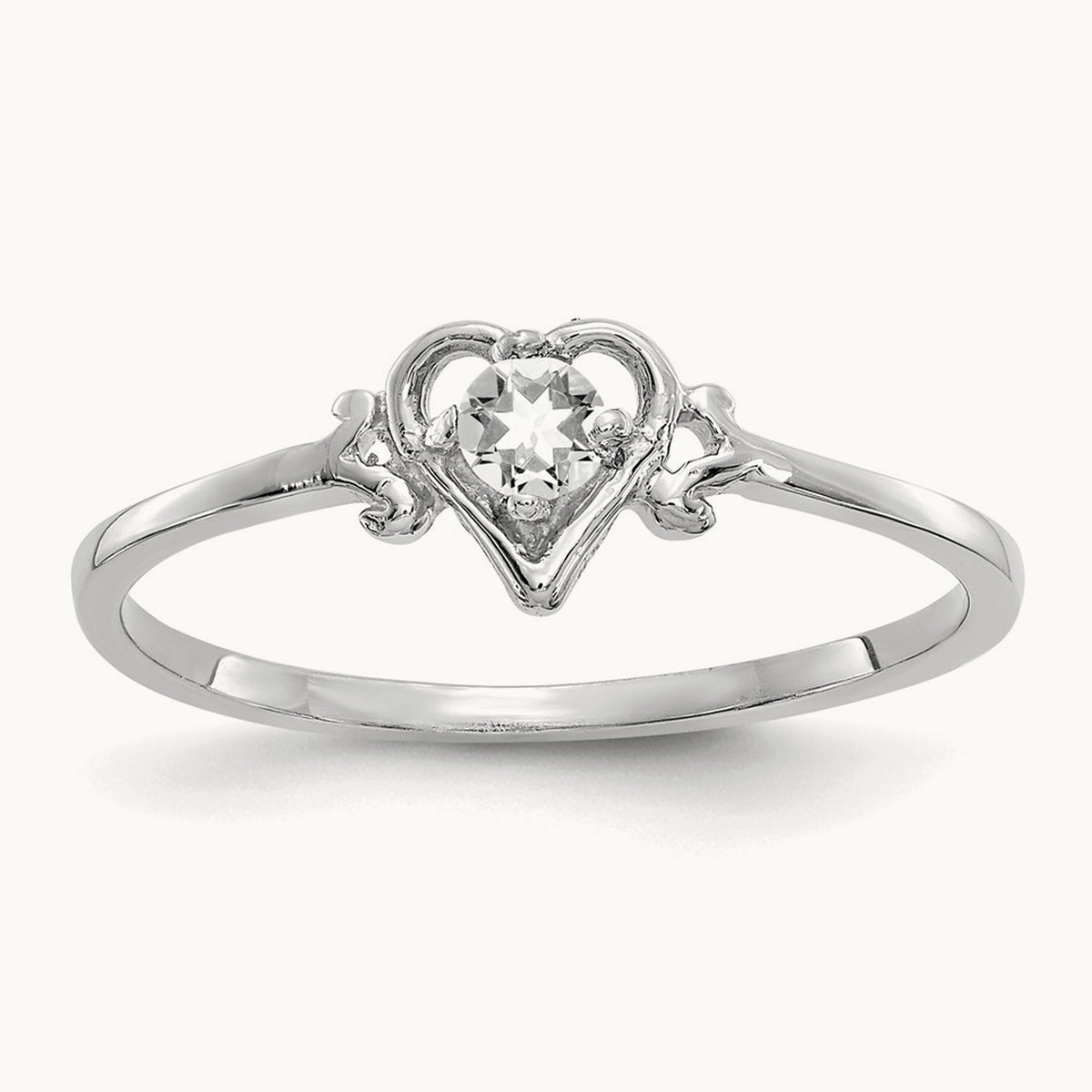 Topaz Birthstone Heart Ring — 14K White Gold, 7