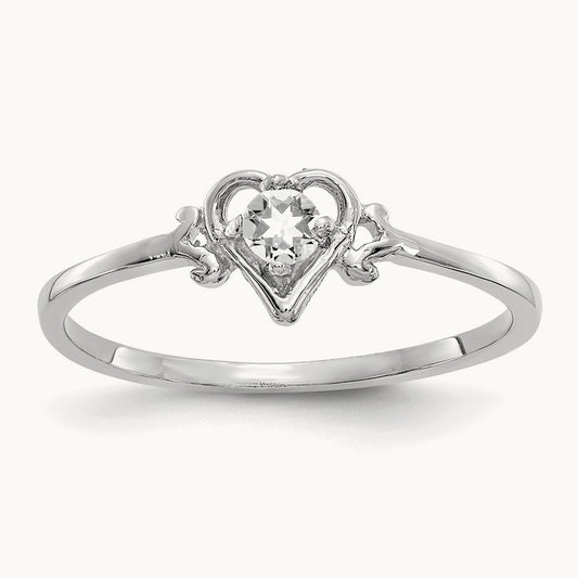 Topaz Birthstone Heart Ring — 14K White Gold, 7