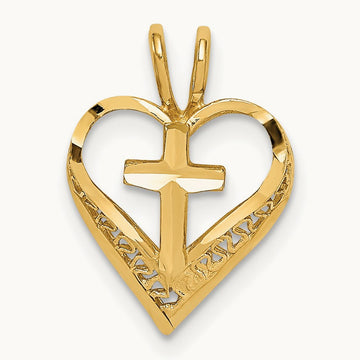D/C Heart w/Cross Chain Slide, 14K
