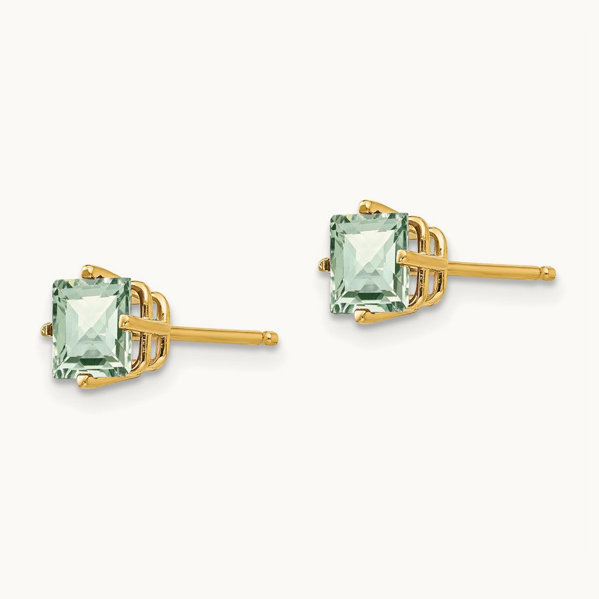 Square Checker-Cut Green Quartz Earrings, 5mm, 14K