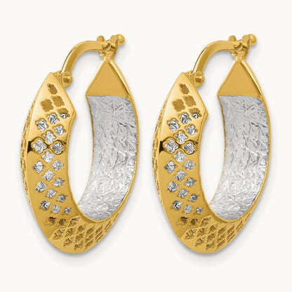 Polished and Diamond-cut Hoop Earrings, 14K Two-tone — Leslie's