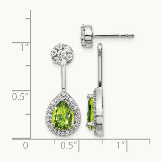 Diamond/Pear Peridot Front/Back Earrings, 14K White Gold