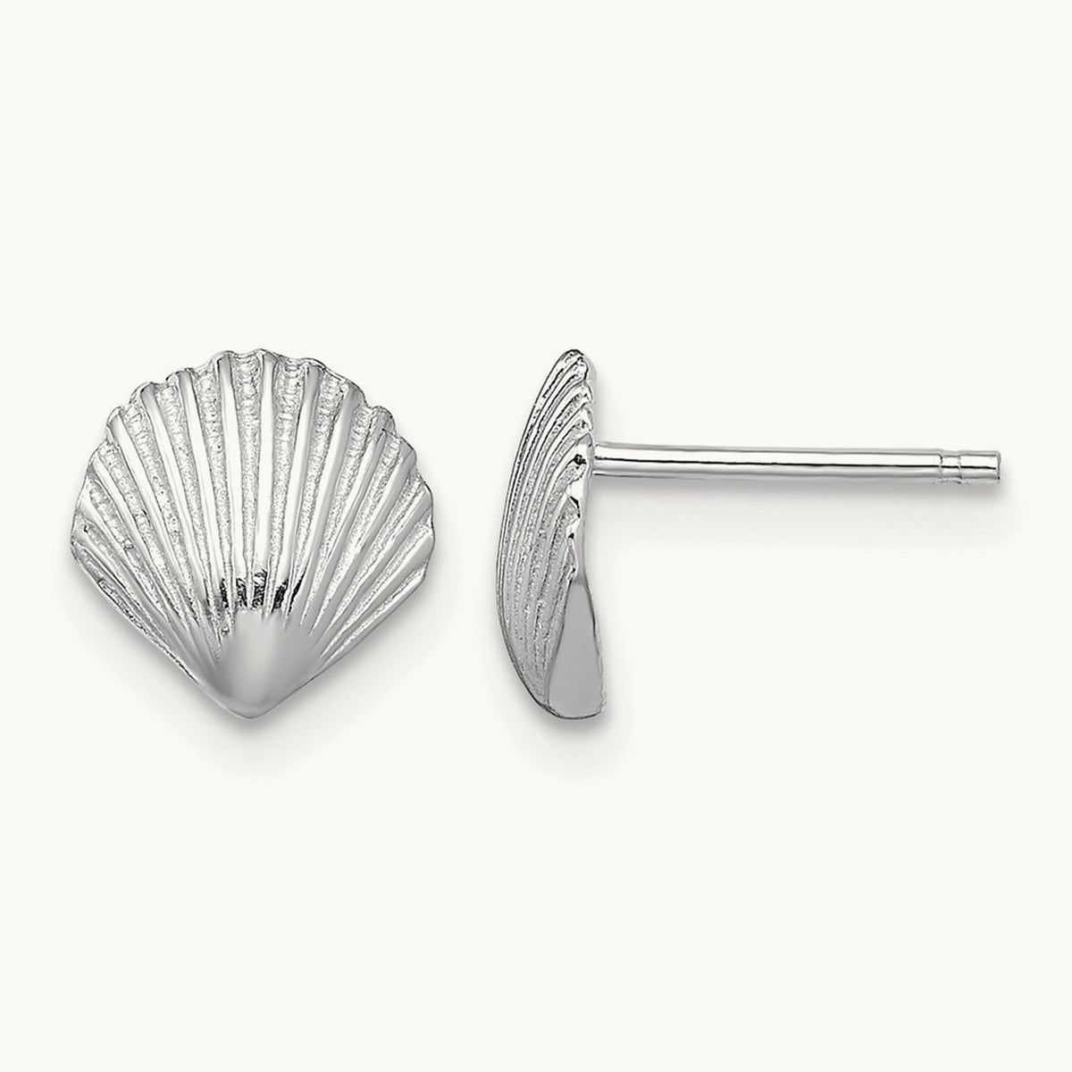 Scallop Shell Post Earrings — 14K White Gold, 7.8mm
