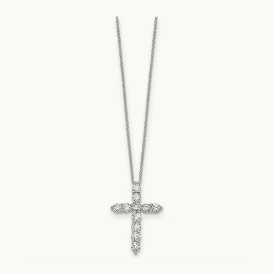 Diamond Cross 18 inch Necklace, 14K White Gold