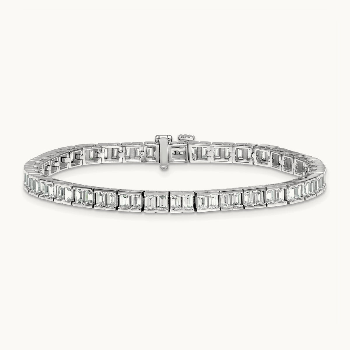 Emerald Tennis Bracelet, 7.25 ct tw Lab-Grown Diamond — 14K White Gold