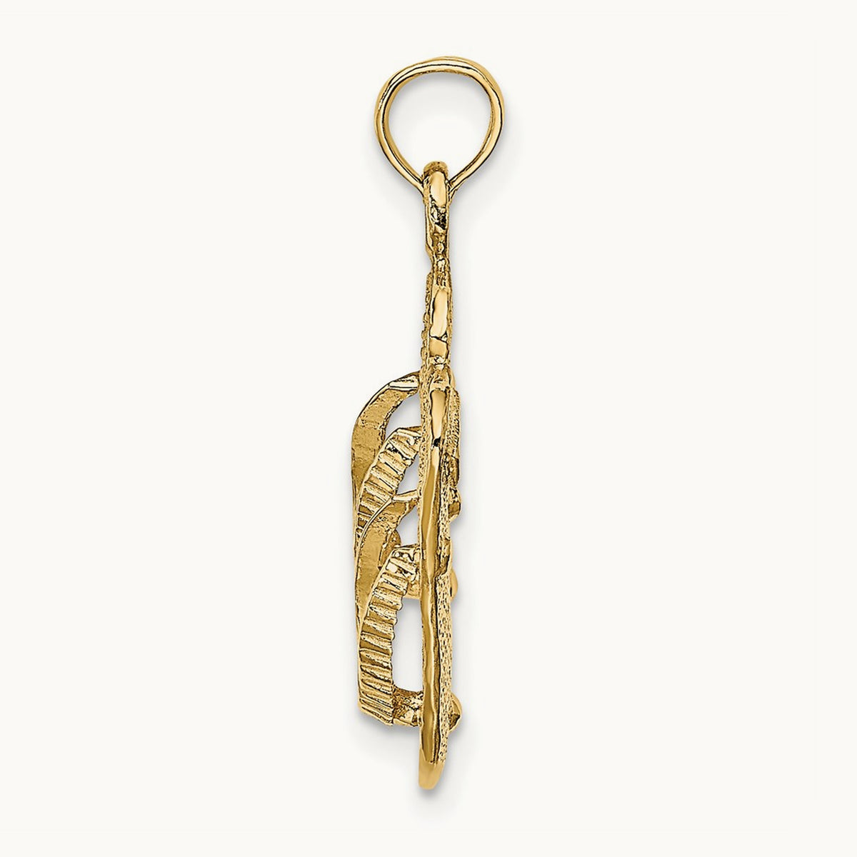 Large Textured Strap Double Flip-Flop Charm, 14K