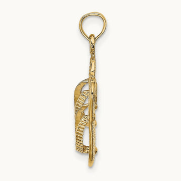 Large Textured Strap Double Flip-Flop Charm, 14K