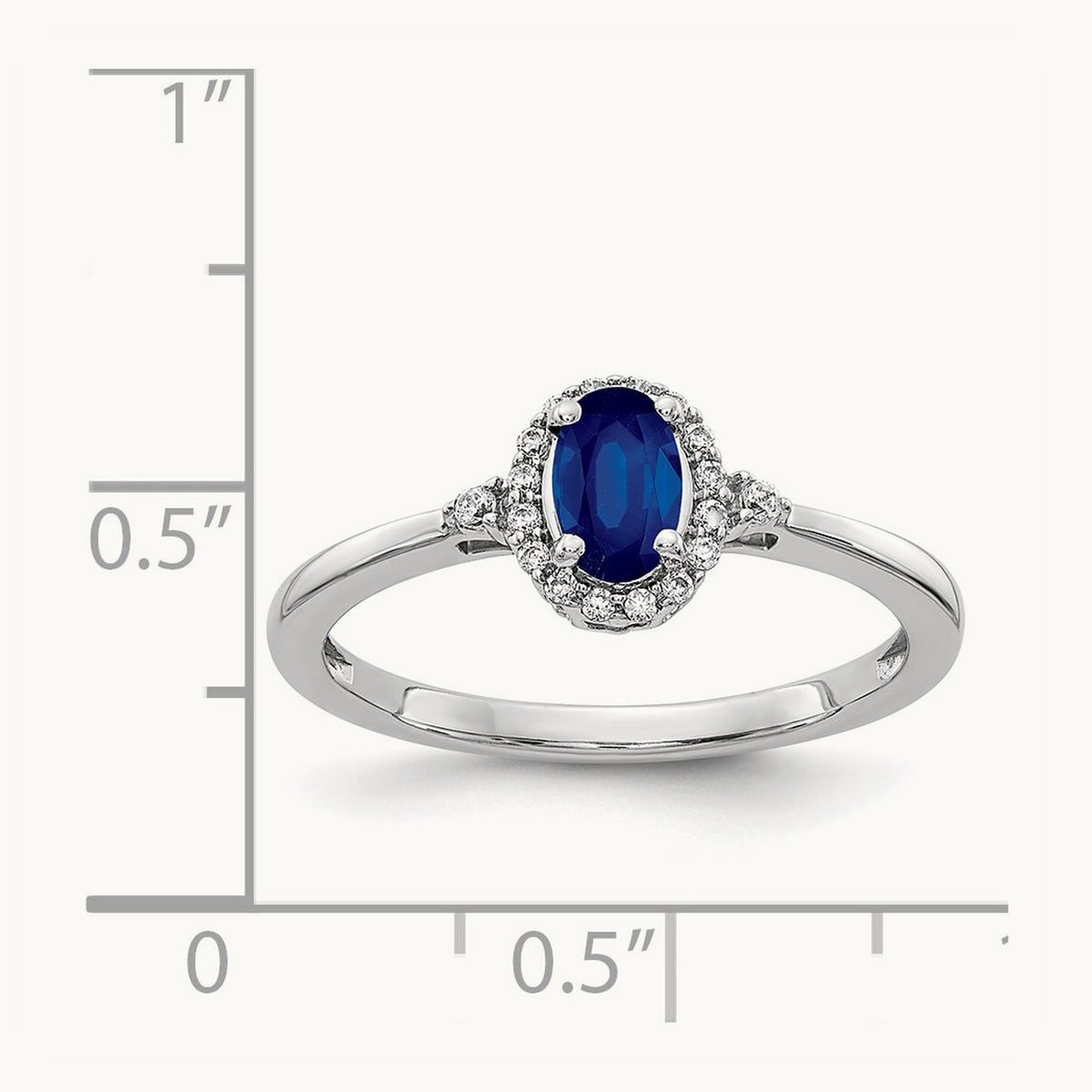 Oval Sapphire and Diamond Halo Ring, 14K White Gold