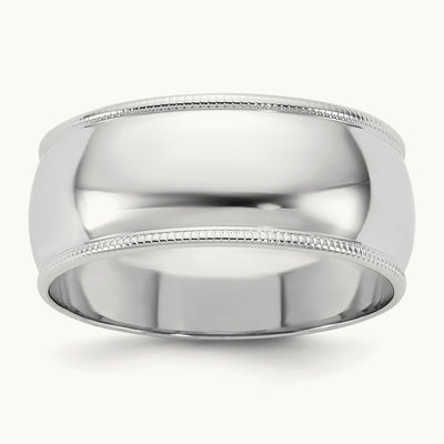 Milgrain Half Round Band, 8mm, 10K White Gold