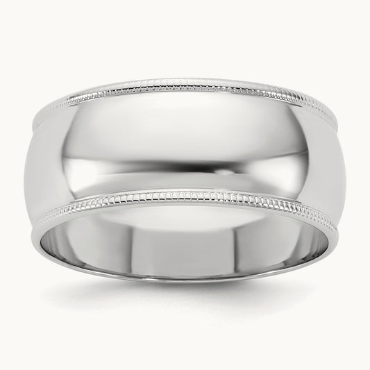 Milgrain Half Round Band, 8mm, 10K White Gold