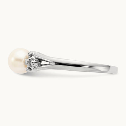 FW Cultured Pearl AA Diamond ring, 6mm, 14K White Gold