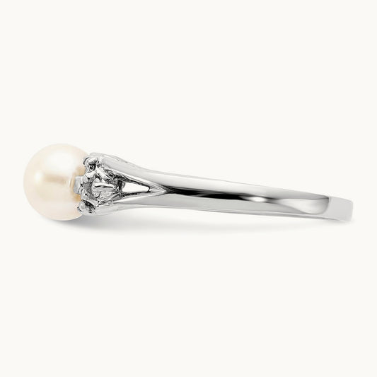FW Cultured Pearl AA Diamond ring, 6mm, 14K White Gold