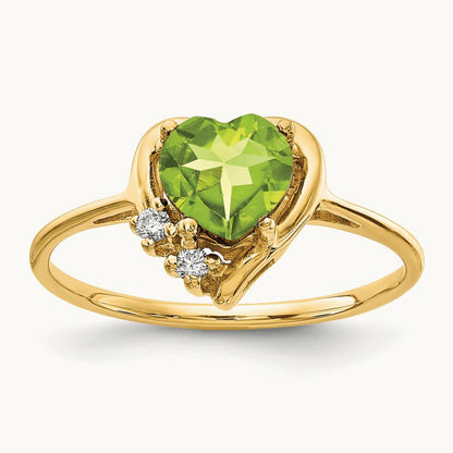 Heart Peridot AA Diamond ring, 6mm, 14K