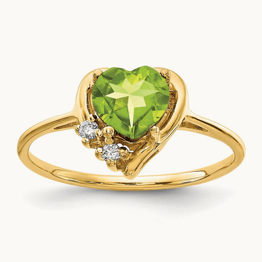 Heart Peridot AA Diamond ring, 6mm, 14K