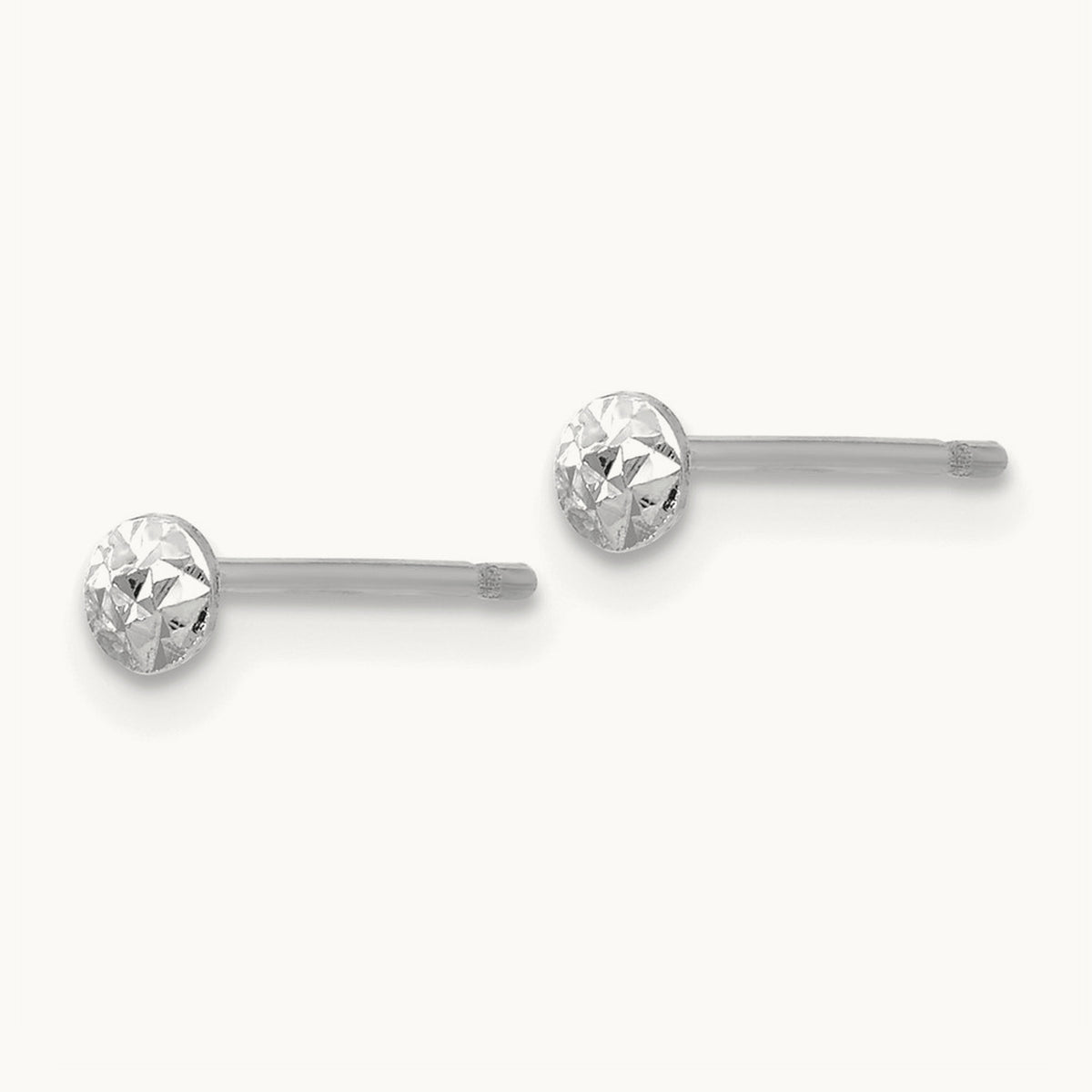 Puff Circle Stud Earrings — 14K White Gold, 3mm