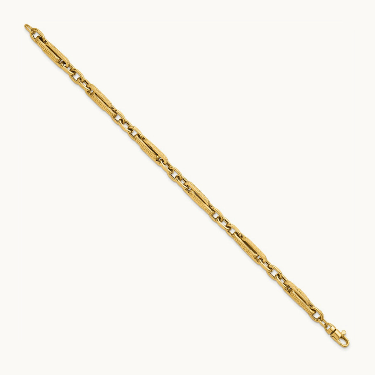 Polished & Textured Greek Key Design 7.75 in Bracelet, 14K