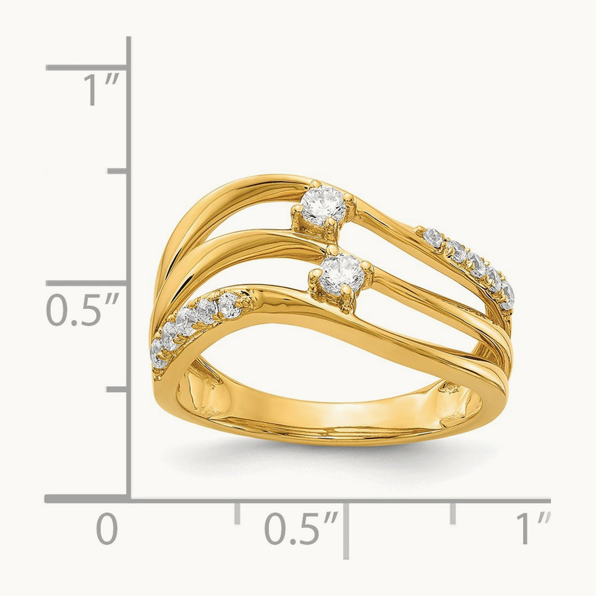 3-row Wavy Diamond Ring, 14K
