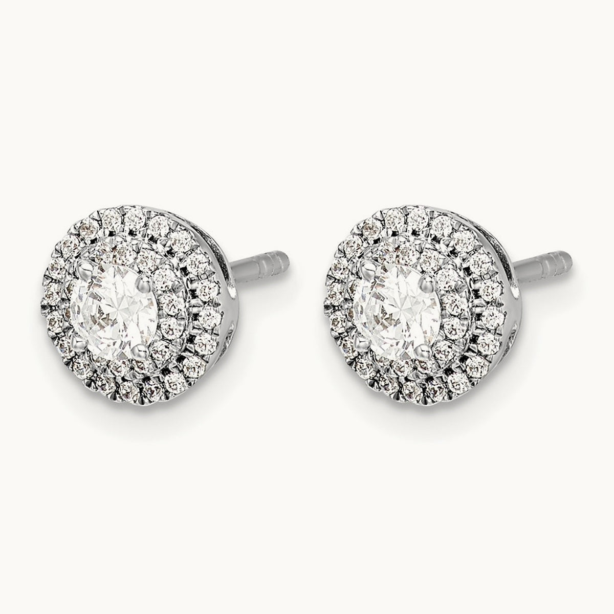 Diamond Cluster Post Earrings, 14K White Gold
