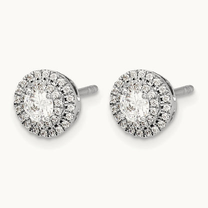Diamond Cluster Post Earrings, 14K White Gold