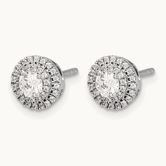 Diamond Cluster Post Earrings, 14K White Gold
