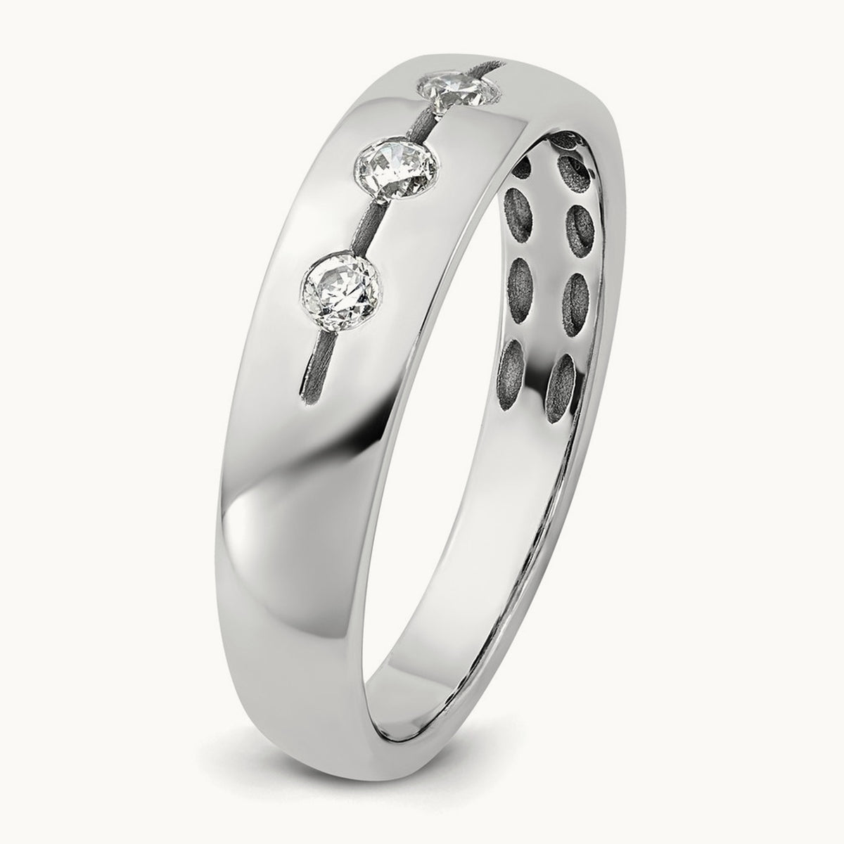 IB Goodman Mens Polished Complete 3-Stone 1/6ct Diamond Ring, 14K White Gold