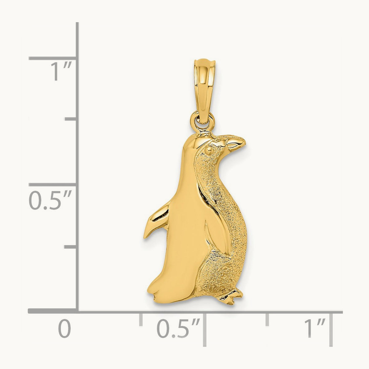 2-D Polished and Textured Penguin Charm, 14K