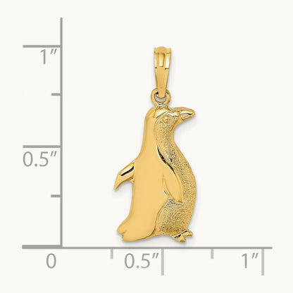 2-D Polished and Textured Penguin Charm, 14K