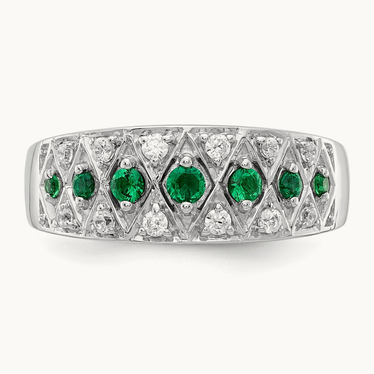 Diamond and Emerald Fancy Ring, 14K White Gold