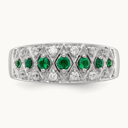 Diamond and Emerald Fancy Ring, 14K White Gold