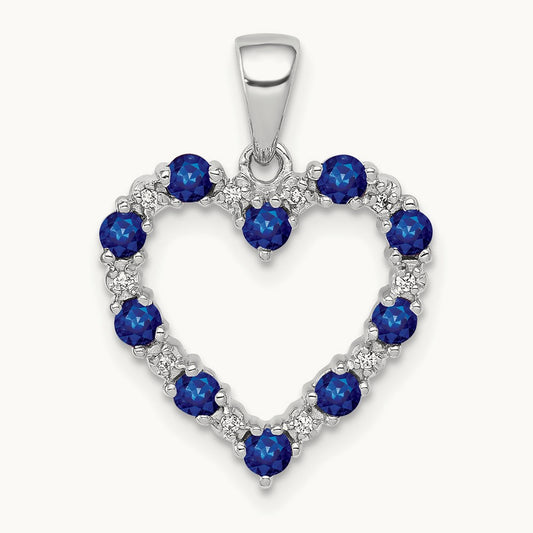 Diamond and Sapphire Heart Pendant, 14K White Gold