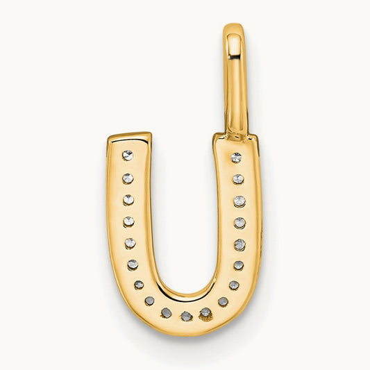 Diamond Letter U Initial Pendant, 14K Gold