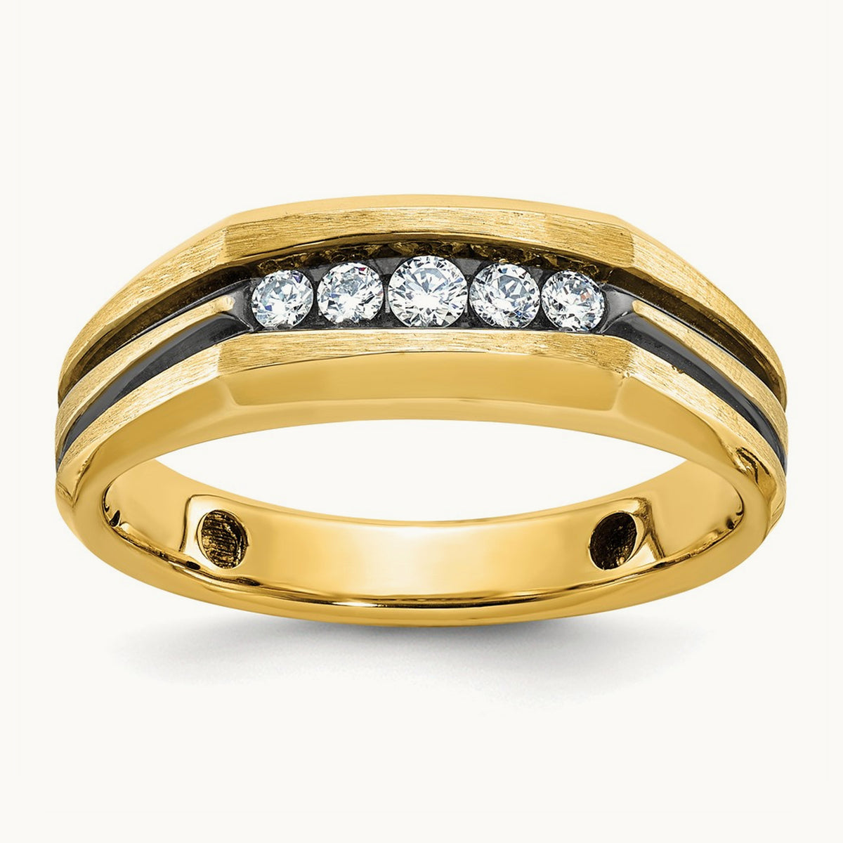 w/ Blk RH IBGoodman Men's Satin & Grooved Diamond 5-Stone Ring, 14K