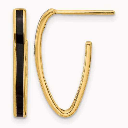 Polished with Black Enamel Oval J-hoop Post Earrings, 14K — Leslie's