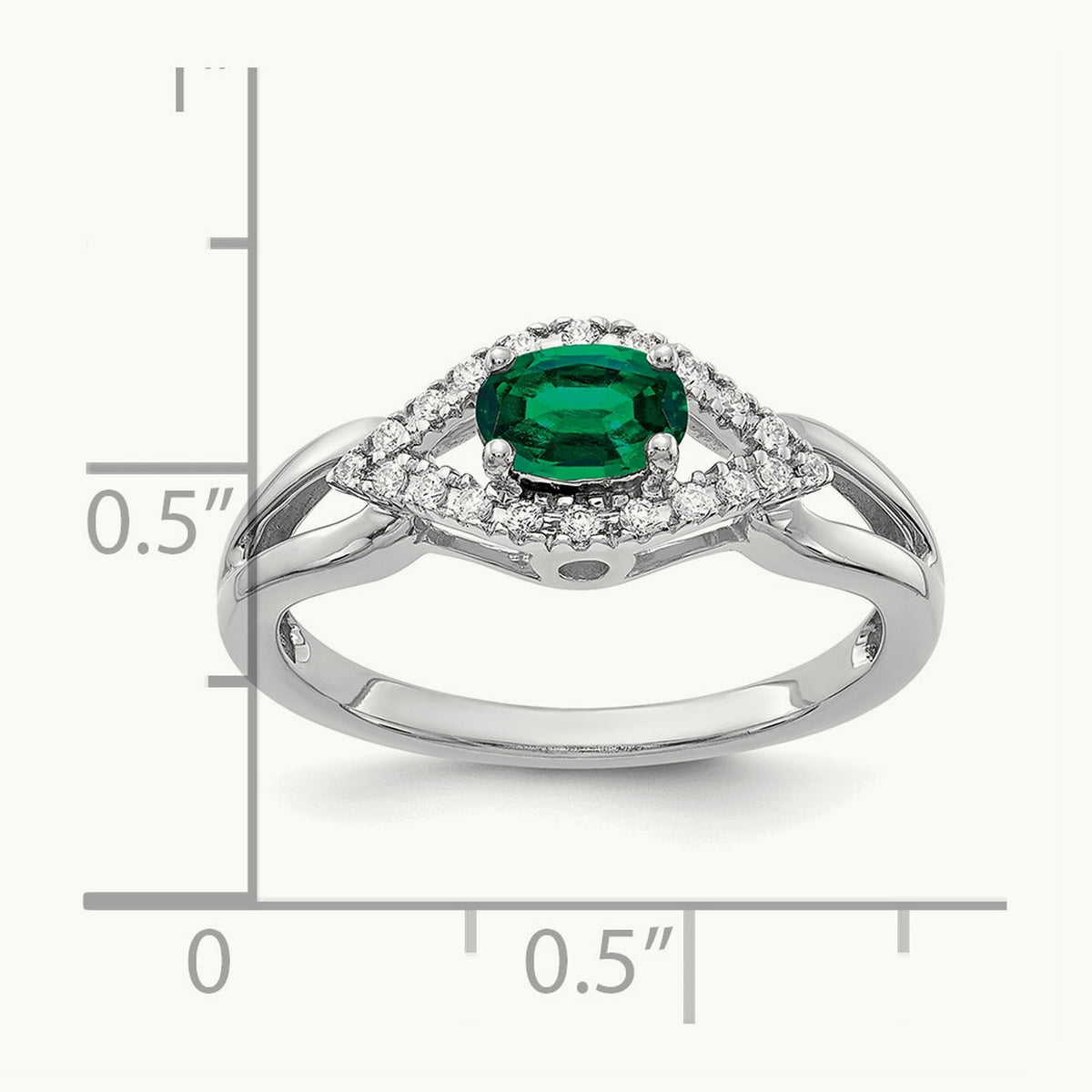 Created Emerald Ring, 0.10 ct tw Lab-Grown Diamond — 14K White Gold