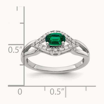 Created Emerald Ring, 0.10 ct tw Lab-Grown Diamond — 14K White Gold