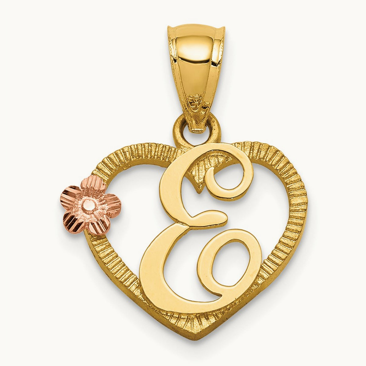 Heart Initial Pendant — 14K Two-Tone Gold, E