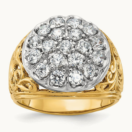 IBGoodman Men's Polished 2ctw Dia Kentucky Cluster Ring, 14K Two-tone