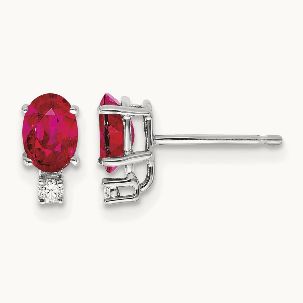 6x4mm Oval Ruby & AAA Diamond Earrings, 14K White Gold