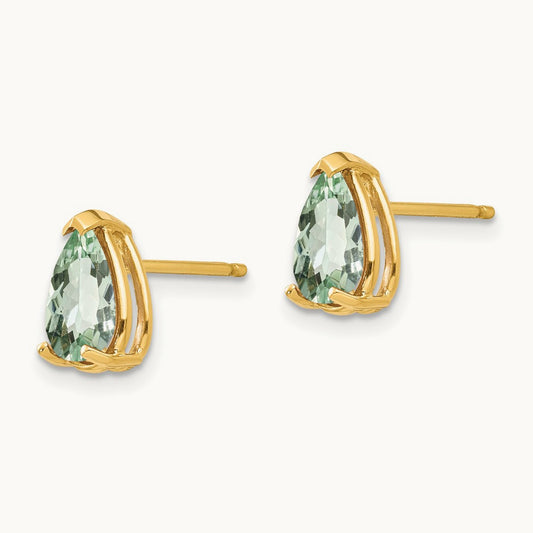 8x5 Pear Green Quartz Earrings, 14K